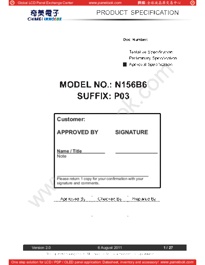 . Various Panel CHIMEI INNOLUX N156B6-P03 0 [DS]  . Various LCD Panels Panel_CHIMEI_INNOLUX_N156B6-P03_0_[DS].pdf