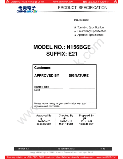 . Various Panel CHIMEI INNOLUX N156BGE-E21 0 [DS]  . Various LCD Panels Panel_CHIMEI_INNOLUX_N156BGE-E21_0_[DS].pdf