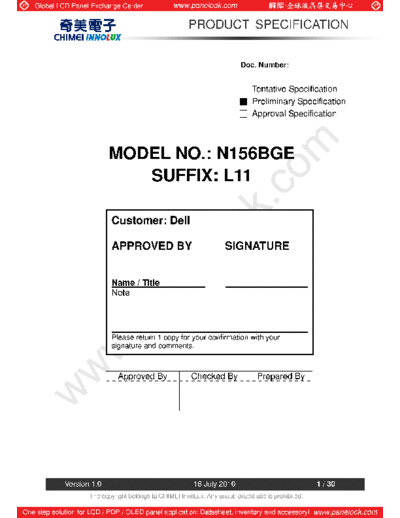 . Various Panel CHIMEI INNOLUX N156BGE-L11 1 [DS]  . Various LCD Panels Panel_CHIMEI_INNOLUX_N156BGE-L11_1_[DS].pdf