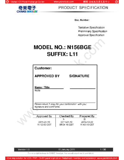 . Various Panel CHIMEI INNOLUX N156BGE-L11 2 [DS]  . Various LCD Panels Panel_CHIMEI_INNOLUX_N156BGE-L11_2_[DS].pdf