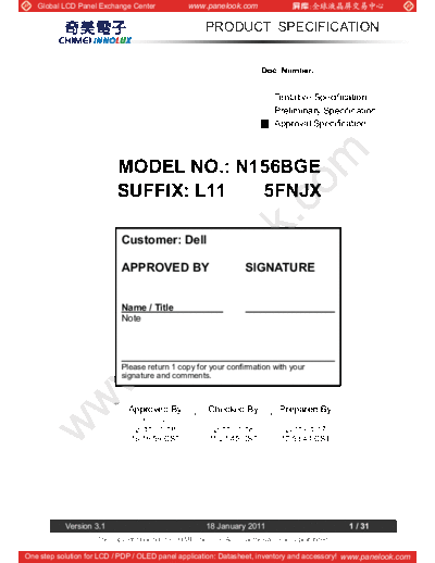 . Various Panel CHIMEI INNOLUX N156BGE-L11 3 [DS]  . Various LCD Panels Panel_CHIMEI_INNOLUX_N156BGE-L11_3_[DS].pdf