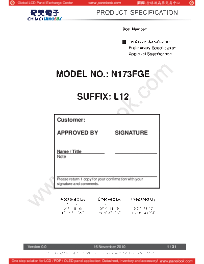 . Various Panel CHIMEI INNOLUX N173FGE-L12 0 [DS]  . Various LCD Panels Panel_CHIMEI_INNOLUX_N173FGE-L12_0_[DS].pdf