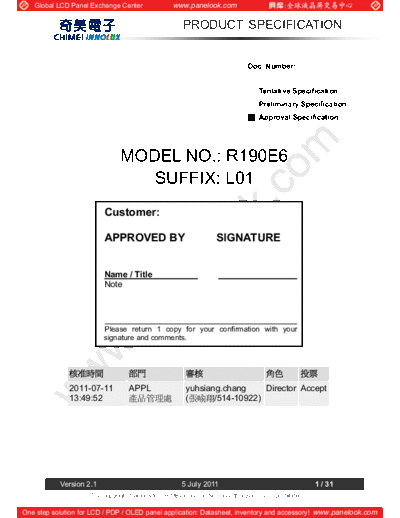 . Various Panel CHIMEI INNOLUX R190E6-L01 0 [DS]  . Various LCD Panels Panel_CHIMEI_INNOLUX_R190E6-L01_0_[DS].pdf