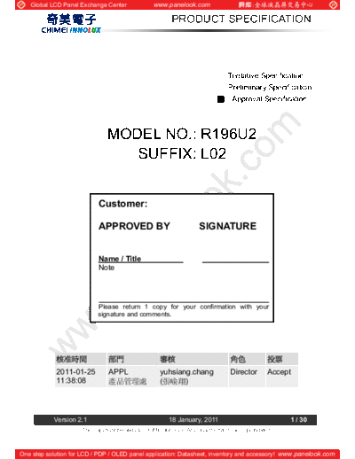 . Various Panel CHIMEI INNOLUX R196U2-L02 1 [DS]  . Various LCD Panels Panel_CHIMEI_INNOLUX_R196U2-L02_1_[DS].pdf