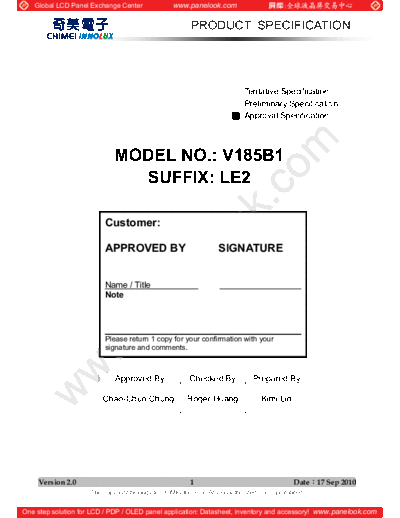 . Various Panel CHIMEI INNOLUX V185B1-LE2 1 [DS]  . Various LCD Panels Panel_CHIMEI_INNOLUX_V185B1-LE2_1_[DS].pdf