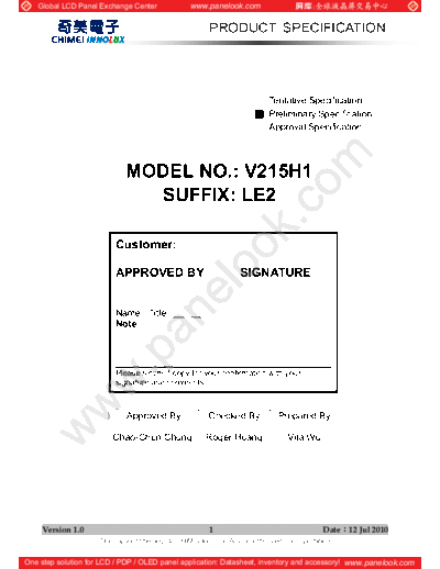 . Various Panel CHIMEI INNOLUX V215H1-LE2 0 [DS]  . Various LCD Panels Panel_CHIMEI_INNOLUX_V215H1-LE2_0_[DS].pdf