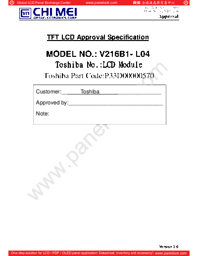 . Various Panel CHIMEI INNOLUX V216B1-L04 0 [DS]  . Various LCD Panels Panel_CHIMEI_INNOLUX_V216B1-L04_0_[DS].pdf