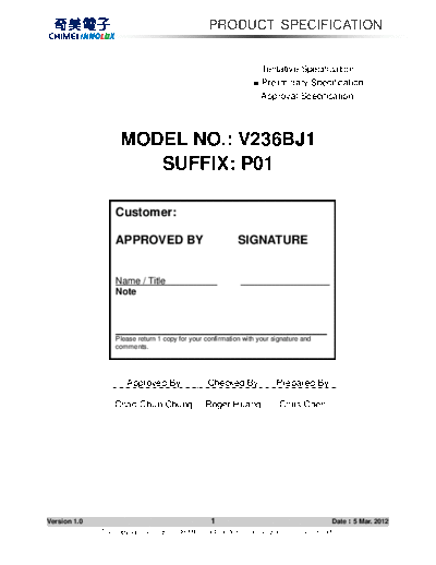 . Various Panel CHIMEI INNOLUX V236BJ1-P01 0 [DS]  . Various LCD Panels Panel_CHIMEI_INNOLUX_V236BJ1-P01_0_[DS].pdf