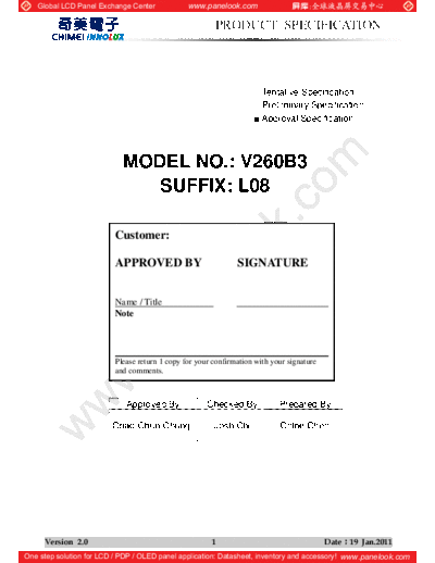 . Various Panel CHIMEI INNOLUX V260B3-L08 0 [DS]  . Various LCD Panels Panel_CHIMEI_INNOLUX_V260B3-L08_0_[DS].pdf