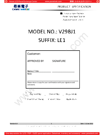 . Various Panel CHIMEI INNOLUX V290BJ1-LE1 0 [DS]  . Various LCD Panels Panel_CHIMEI_INNOLUX_V290BJ1-LE1_0_[DS].pdf