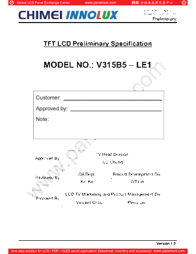 . Various Panel CHIMEI INNOLUX V315B5-LE1 1 [DS]  . Various LCD Panels Panel_CHIMEI_INNOLUX_V315B5-LE1_1_[DS].pdf