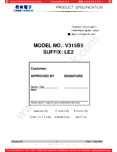 . Various Panel CHIMEI INNOLUX V315B5-LE2 0 [DS]  . Various LCD Panels Panel_CHIMEI_INNOLUX_V315B5-LE2_0_[DS].pdf