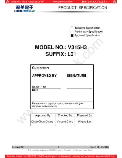 . Various Panel CHIMEI INNOLUX V315H3-L01 0 [DS]  . Various LCD Panels Panel_CHIMEI_INNOLUX_V315H3-L01_0_[DS].pdf