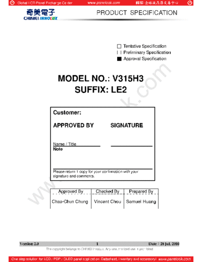 . Various Panel CHIMEI INNOLUX V315H3-LE2 1 [DS]  . Various LCD Panels Panel_CHIMEI_INNOLUX_V315H3-LE2_1_[DS].pdf