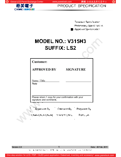 . Various Panel CHIMEI INNOLUX V315H3-LS2 1 [DS]  . Various LCD Panels Panel_CHIMEI_INNOLUX_V315H3-LS2_1_[DS].pdf
