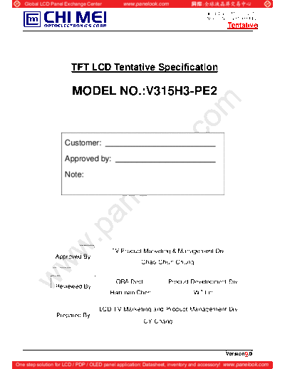 . Various Panel CHIMEI INNOLUX V315H3-PE2 0 [DS]  . Various LCD Panels Panel_CHIMEI_INNOLUX_V315H3-PE2_0_[DS].pdf