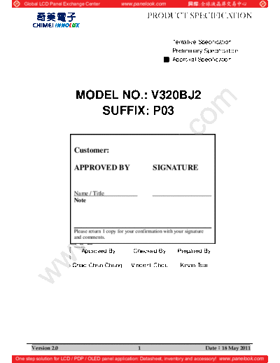 . Various Panel CHIMEI INNOLUX V320BJ2-P03 0 [DS]  . Various LCD Panels Panel_CHIMEI_INNOLUX_V320BJ2-P03_0_[DS].pdf