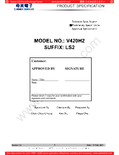 . Various Panel CHIMEI INNOLUX V420H2-LS2 1 [DS]  . Various LCD Panels Panel_CHIMEI_INNOLUX_V420H2-LS2_1_[DS].pdf
