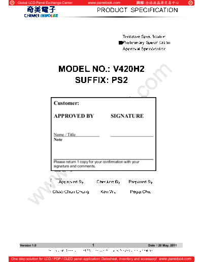 . Various Panel CHIMEI INNOLUX V420H2-PS2 1 [DS]  . Various LCD Panels Panel_CHIMEI_INNOLUX_V420H2-PS2_1_[DS].pdf
