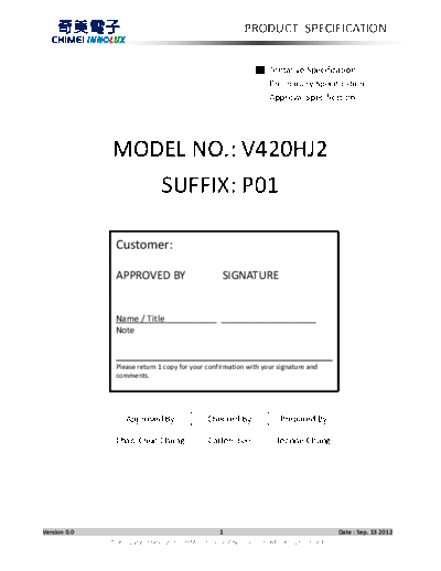 . Various Panel CHIMEI INNOLUX V420HJ2-P01 1 [DS]  . Various LCD Panels Panel_CHIMEI_INNOLUX_V420HJ2-P01_1_[DS].pdf