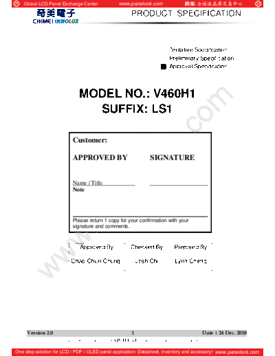 . Various Panel CHIMEI INNOLUX V460H1-LS1 1 [DS]  . Various LCD Panels Panel_CHIMEI_INNOLUX_V460H1-LS1_1_[DS].pdf