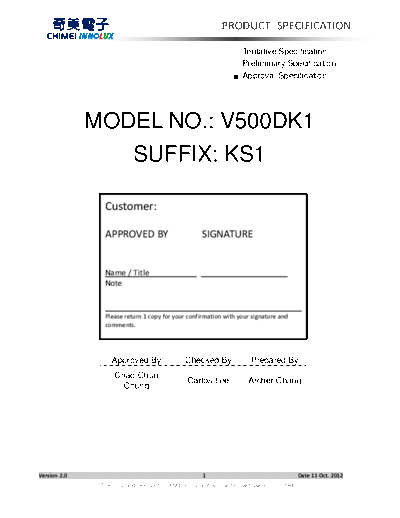 . Various Panel CHIMEI INNOLUX V500DK1-KS1 0 [DS]  . Various LCD Panels Panel_CHIMEI_INNOLUX_V500DK1-KS1_0_[DS].pdf