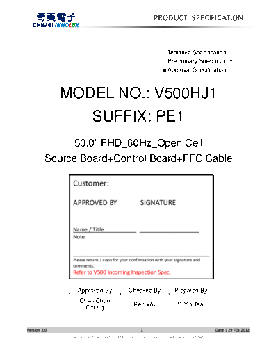 . Various Panel CHIMEI INNOLUX V500HJ1-PE1 0 [DS]  . Various LCD Panels Panel_CHIMEI_INNOLUX_V500HJ1-PE1_0_[DS].pdf