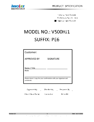 . Various Panel CHIMEI INNOLUX V500HJ1-PE6 0 [DS]  . Various LCD Panels Panel_CHIMEI_INNOLUX_V500HJ1-PE6_0_[DS].pdf