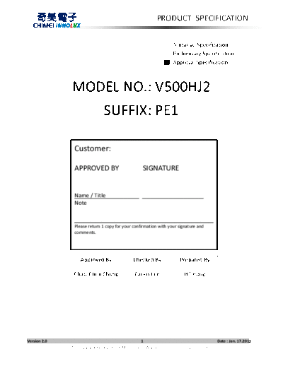 . Various Panel CHIMEI INNOLUX V500HJ2-PE1 0 [DS]  . Various LCD Panels Panel_CHIMEI_INNOLUX_V500HJ2-PE1_0_[DS].pdf