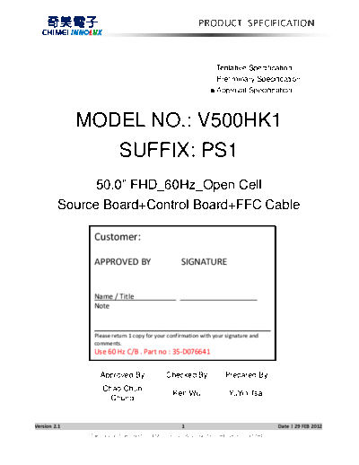 . Various Panel CHIMEI INNOLUX V500HK1-PS1 0 [DS]  . Various LCD Panels Panel_CHIMEI_INNOLUX_V500HK1-PS1_0_[DS].pdf
