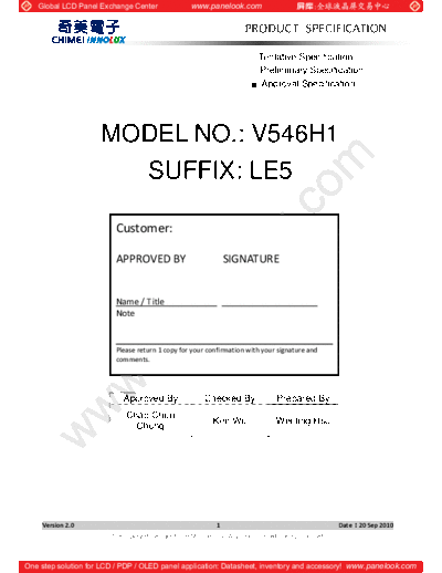 . Various Panel CHIMEI INNOLUX V546H1-LE5 3 [DS]  . Various LCD Panels Panel_CHIMEI_INNOLUX_V546H1-LE5_3_[DS].pdf