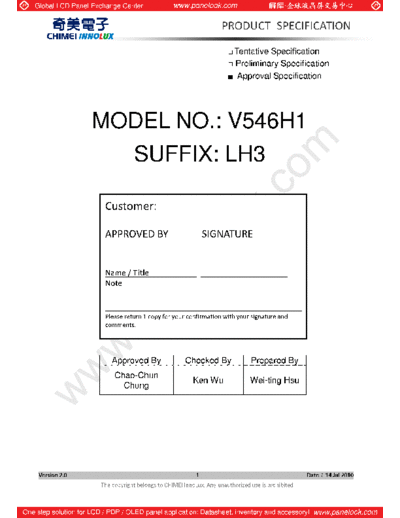 . Various Panel CHIMEI INNOLUX V546H1-LH3 0 [DS]  . Various LCD Panels Panel_CHIMEI_INNOLUX_V546H1-LH3_0_[DS].pdf