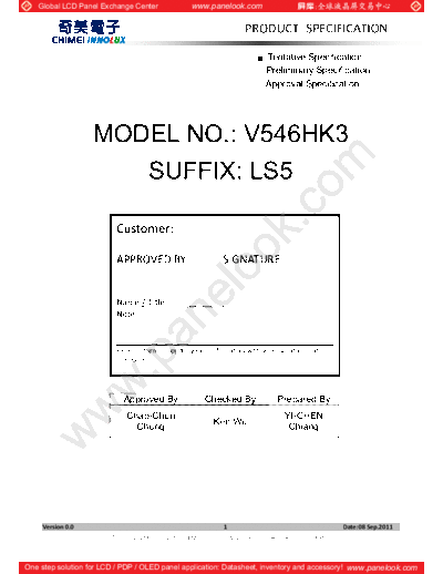 . Various Panel CHIMEI INNOLUX V546HK3-LS5 0 [DS]  . Various LCD Panels Panel_CHIMEI_INNOLUX_V546HK3-LS5_0_[DS].pdf