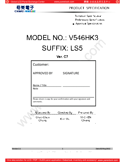. Various Panel CHIMEI INNOLUX V546HK3-LS5 2 [DS]  . Various LCD Panels Panel_CHIMEI_INNOLUX_V546HK3-LS5_2_[DS].pdf