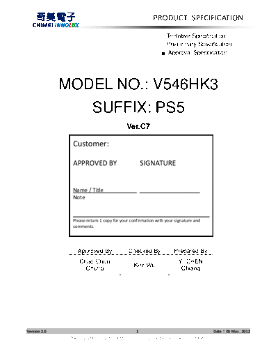 . Various Panel CHIMEI INNOLUX V546HK3-PS5 0 [DS]  . Various LCD Panels Panel_CHIMEI_INNOLUX_V546HK3-PS5_0_[DS].pdf