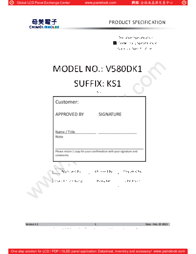 . Various Panel CHIMEI INNOLUX V580DK1-KS1 0 [DS]  . Various LCD Panels Panel_CHIMEI_INNOLUX_V580DK1-KS1_0_[DS].pdf