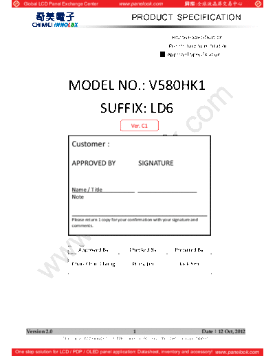 . Various Panel CHIMEI INNOLUX V580HK1-LD6 0 [DS]  . Various LCD Panels Panel_CHIMEI_INNOLUX_V580HK1-LD6_0_[DS].pdf