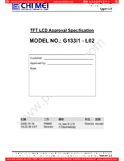 . Various Panel CMO G133I1-L02 1 [DS]  . Various LCD Panels Panel_CMO_G133I1-L02_1_[DS].pdf