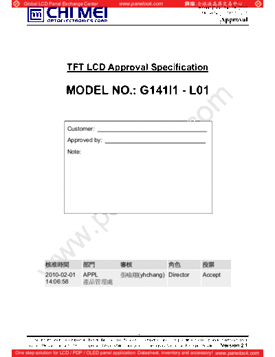 . Various Panel CMO G141I1-L01 0 [DS]  . Various LCD Panels Panel_CMO_G141I1-L01_0_[DS].pdf
