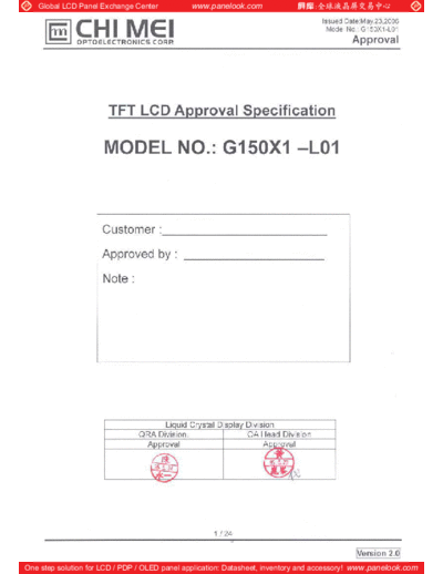 . Various Panel CMO G150X1-L01 0 [DS]  . Various LCD Panels Panel_CMO_G150X1-L01_0_[DS].pdf