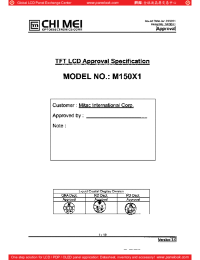 . Various Panel CMO M150X1-01 0 [DS]  . Various LCD Panels Panel_CMO_M150X1-01_0_[DS].pdf