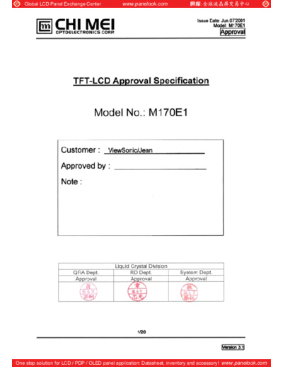 . Various Panel CMO M170E1-01 0 [DS]  . Various LCD Panels Panel_CMO_M170E1-01_0_[DS].pdf