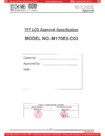 . Various Panel CMO M170E5-C03 0 [DS]  . Various LCD Panels Panel_CMO_M170E5-C03_0_[DS].pdf