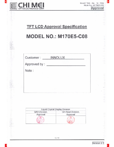 . Various Panel CMO M170E5-C08 0 [DS]  . Various LCD Panels Panel_CMO_M170E5-C08_0_[DS].pdf