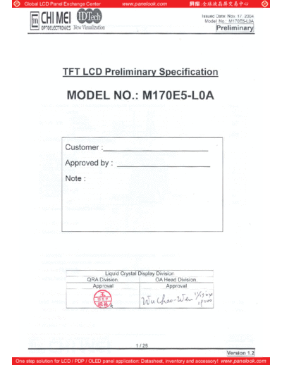 . Various Panel CMO M170E5-L0A 0 [DS]  . Various LCD Panels Panel_CMO_M170E5-L0A_0_[DS].pdf