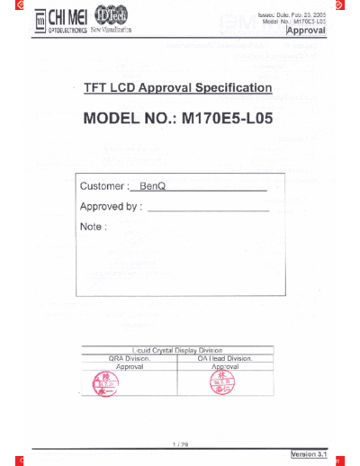 . Various Panel CMO M170E5-L05 1 [DS]  . Various LCD Panels Panel_CMO_M170E5-L05_1_[DS].pdf