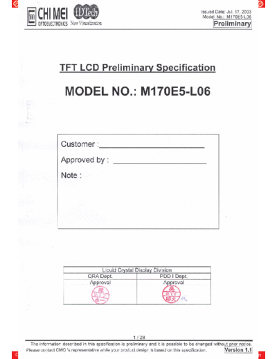 . Various Panel CMO M170E5-L06 0 [DS]  . Various LCD Panels Panel_CMO_M170E5-L06_0_[DS].pdf