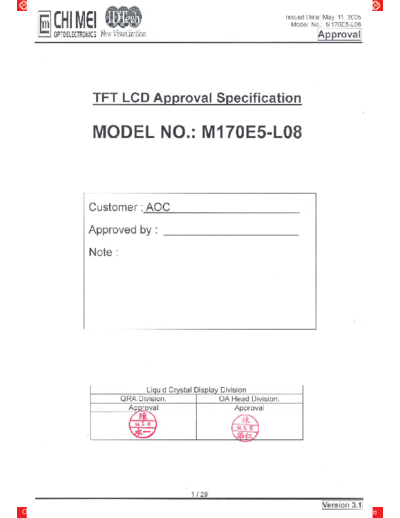 . Various Panel CMO M170E5-L08 1 [DS]  . Various LCD Panels Panel_CMO_M170E5-L08_1_[DS].pdf