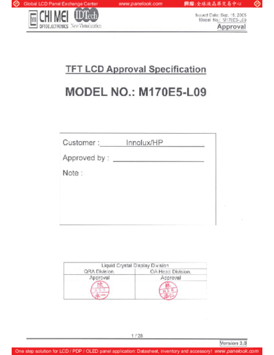 . Various Panel CMO M170E5-L09 1 [DS]  . Various LCD Panels Panel_CMO_M170E5-L09_1_[DS].pdf