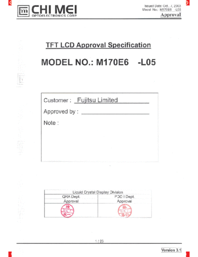 . Various Panel CMO M170E6-L05 0 [DS]  . Various LCD Panels Panel_CMO_M170E6-L05_0_[DS].pdf